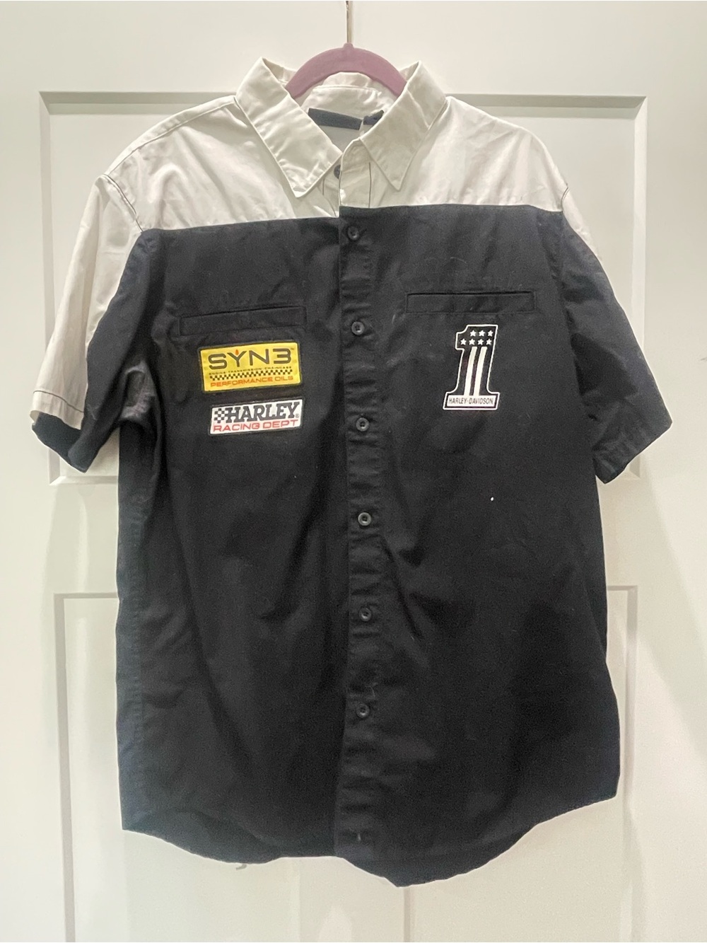 Harley-Davidson Black & White Short-Sleeve Patch Button-Down Shirt